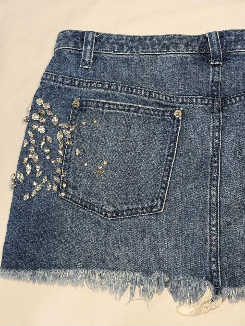Free People Shine Bright Shine Far Denim Rhinestone Mini Skirt - Size 2 - Picture 6 of 11